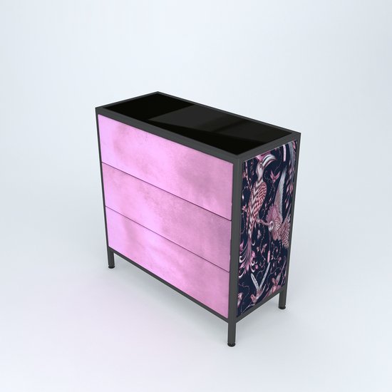 Meubles ArtFrame - Sunny Honey - Commode - Avec 3 tiroirs - Oranje/ Zwart/ Marron - Métal/ Glas/ Tissu