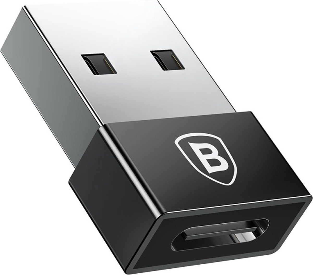 Baseus USB-A Male naar USB-C Female 2.4A Mini Adapter - Zwart