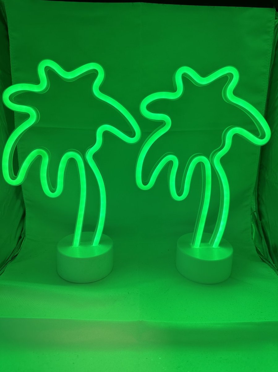 LED palmboom met neon licht - Set van 2 stuks - groen neon licht - hoogte 29.5 x 20 x 8.5 cm - Tafellamp - Nachtlamp - Decoratieve verlichting - Woonaccessoires
