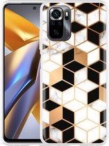 Coque adaptée pour Xiaomi Poco M5s Noir-blanc-or Marbre