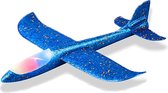 Tozy Zweefvliegtuig met verlichting XL - EXTRA GROOT wegwerp vliegtuig foam - Speelgoed vliegtuig Blauw - stuntvliegers - vliegtuig kinderen - buitenspeelgoed - Vliegtuig van verhard foam
