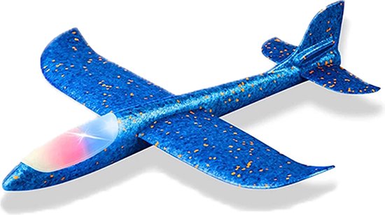 Tozy Zweefvliegtuig Met Verlichting XL - EXTRA GROOT Wegwerp Vliegtuig Foam - Speelgoed Vliegtuig Blauw - Speelgoed Vliegtuig Kinderen - Buitenspeelgoed - Zweefvliegtuig Speelgoed - Foam Vliegtuig
