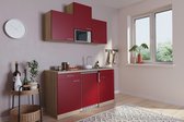 Goedkope keuken 150  cm - complete kleine keuken met apparatuur Luis - Eiken/Rood - keramische kookplaat  - koelkast        - magnetron - mini keuken - compacte keuken - keukenblok met apparatuur