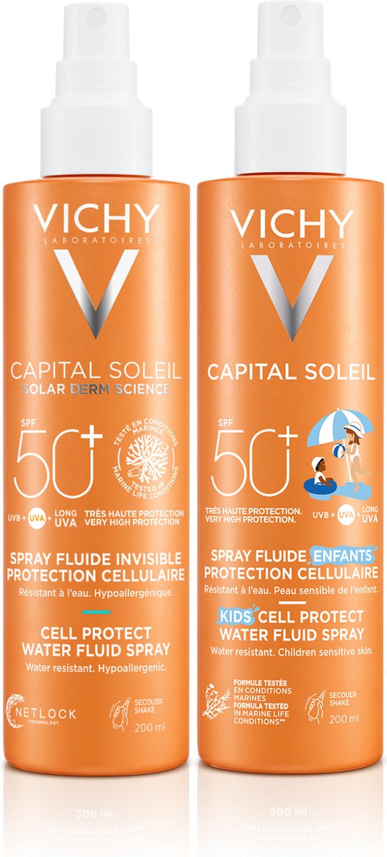 Vichy Capital Soleil Cell Protect Spray SPF50+ Adultes + Kids coffret  2x200ml | bol.com
