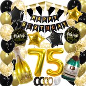 75 Jaar Feest Verjaardag Versiering Confetti Helium Ballonnen Slingers Happy Birthday Goud & Zwart Decoratie – 60 Stuks