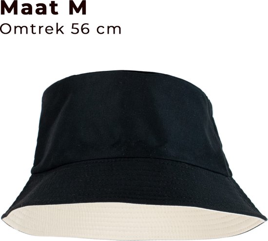 Reversible bucket hat - Maat S/M - Zwart & Beige - Merkloos