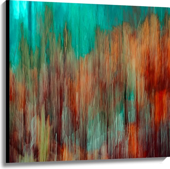 WallClassics - Canvas  - Blauw/Oranje Verfvegen - 100x100 cm Foto op Canvas Schilderij (Wanddecoratie op Canvas)