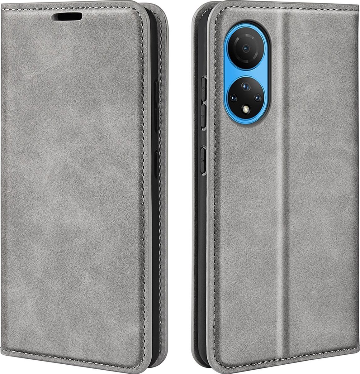 Mobigear Telefoonhoesje geschikt voor HONOR X7 Hoesje | Mobigear Retro Slim Bookcase Portemonnee | Pasjeshouder voor 3 Pasjes | Telefoonhoesje voor Pinpas / OV Kaart / Rijbewijs - Grijs
