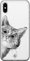 Casimoda® hoesje - Geschikt voor iPhone Xs - Peekaboo - Siliconen/TPU telefoonhoesje - Backcover - Kat - Groen