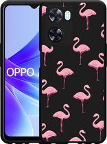 Oppo A57s Hoesje Zwart Flamingo - Designed by Cazy