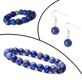 Bixorp Gems Gemstones Bijoux Set Lapis Lazuli - Ring + Bracelet + Boucles d'oreilles d'oreilles - Cadeau pour Noël - Cadeau pour Saint Nicolas - Cadeau pour Cheveux