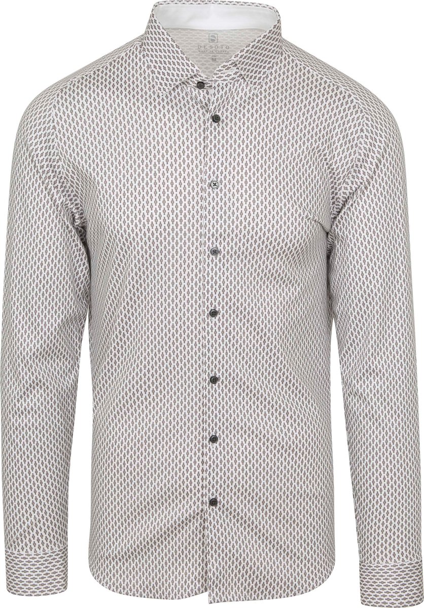 Desoto - Overhemd Strijkvrij Full Print Wit - Maat XL - Slim-fit