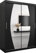 InspireMe - Kledingkast met 2 schuifdeuren, Modern-stijl, Een kledingkast met planken en een spiegel (BxHxD): 150x200x62 - GLOBE 150 Zwart Mat