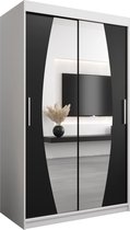 InspireMe - Kledingkast met 2 schuifdeuren, Modern-stijl, Een kledingkast met planken en een spiegel (BxHxD): 120x200x62 - GLOBE 120 Wit Mat + Zwart met 2 lades