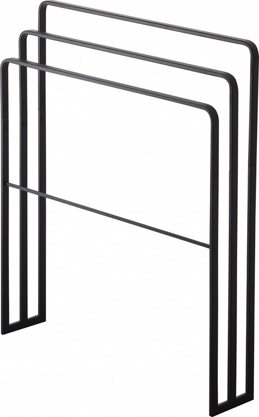 Porte-serviettes noir en métal vide à trois barres courbes.