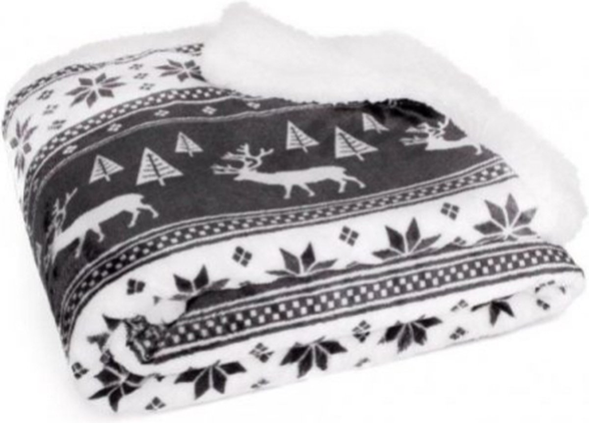 Kerst fleece plaid 127 x 152 cm (Zwart/wit)
