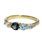 Schitterende 14K Vergulde Zilveren Ring London Blue Topaas, Topaas, Bergkristal 16.50 mm. (maat 52)