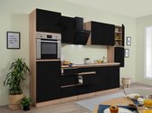 Goedkope keuken 320  cm - complete keuken met apparatuur Lorena  - Eiken/Zwart - soft close - keramische kookplaat    - afzuigkap - oven    - spoelbak
