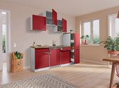 Goedkope keuken 180  cm - complete kleine keuken met apparatuur Luis - Wit/Rood - keramische kookplaat  - koelkast        - magnetron - mini keuken - compacte keuken - keukenblok met apparatuur