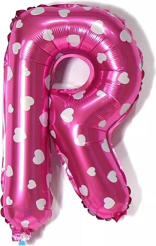 Ballonnen - Roze met hartjes - Letter R - 40cm