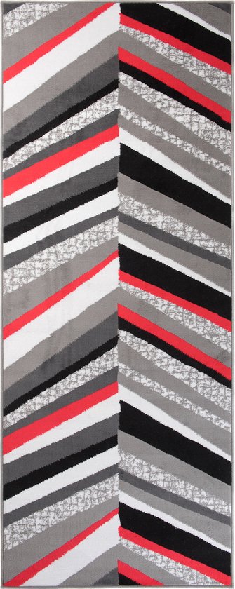 Tapiso Maya Tapis De Coureur Grijs Zwart Rouge Couloir Moderne Salon Couloir Taille-100x100