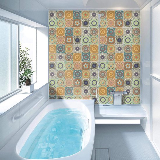 Ulticool Décoration Stickers carrelages - Mandala Soleil Bloem Oranje Vert Blauw - Cuisine cm - 15 pièces