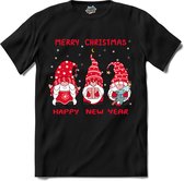 Merry christmas kerst gnomies - T-Shirt - Dames - Zwart - Maat L