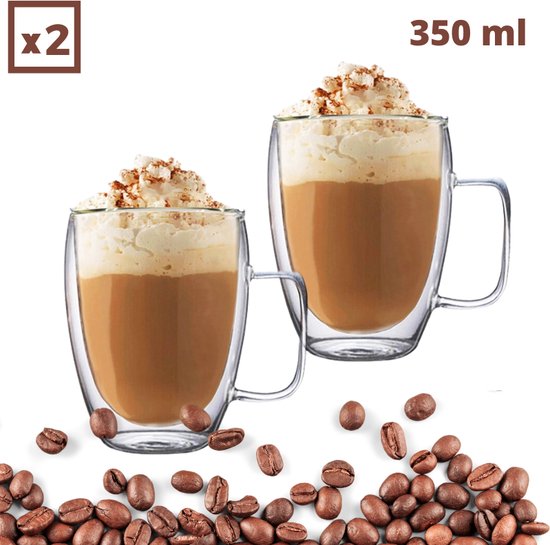 Maxxo Dubbelwandige glazen, Doppio, 4 x 100 ml, thermische koffieglazen met zwevend effect, duurzame koffieglazen