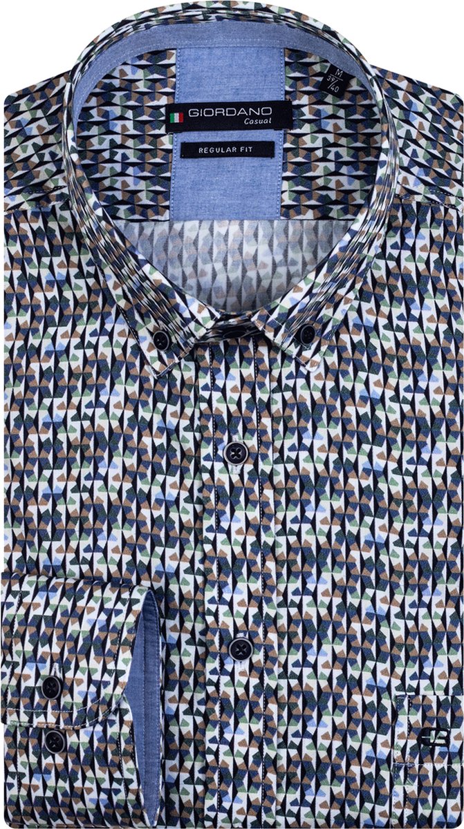 Giordano Lange mouw Overhemd - 227017 Dgroen (Maat: L)