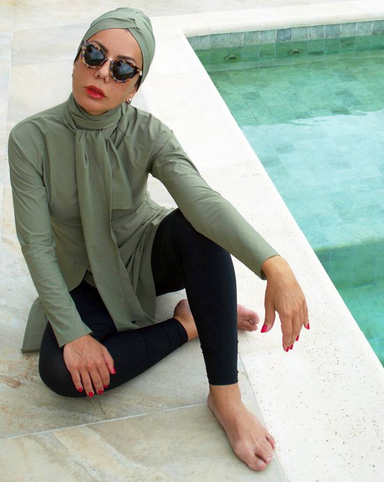 Foto: Burkini bali moss xxl xxxl van madamme bk paris maat xxl xxxl burqini burkini zwarte bescheiden zwemkleding zwemset zwemtuniek zwemlegging zwemtulband hijab bescheiden zwempak islamitische badkleding modest swimwear