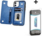 ShieldCase Wallet case geschikt voor Apple iPhone 12 / 12 Pro - 6.1 inch - blauw + glazen Screen Protector