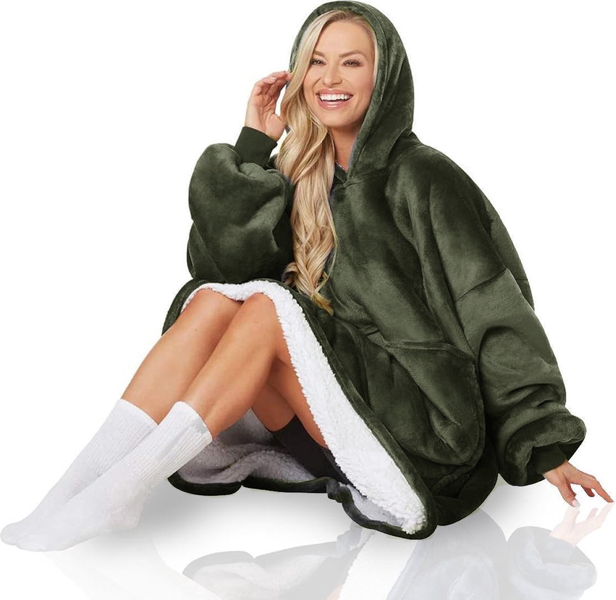 Hoodie Deken Olive Groen Premium - Deken Met Mouwen Voor Volwassenen - Deken Met Mouwen - Hoodie Blanket - Fleece Deken Met Mouwen - Voor Mannen - Voor Vrouwen - Merkloos