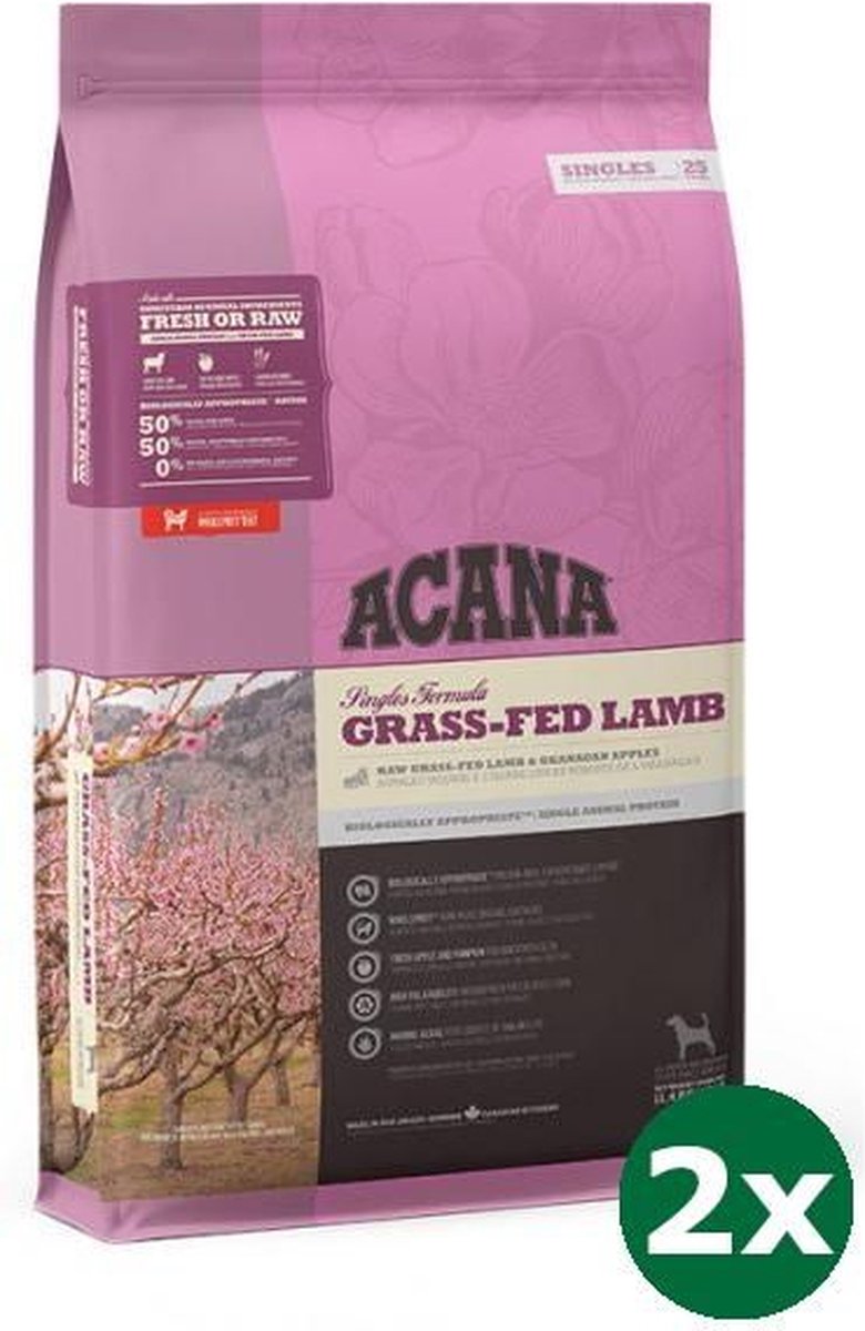 2x11,4 kg Acana singles grass-fed lamb dog hondenvoer