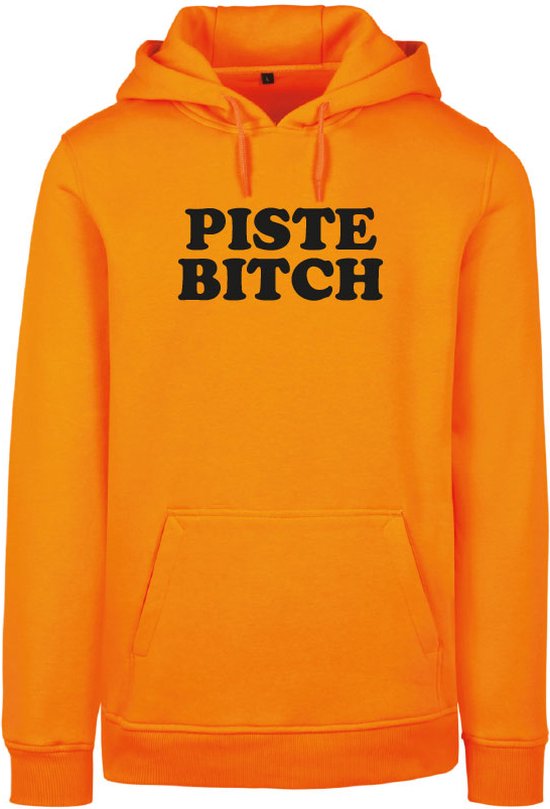 Wintersport hoodie oranje L - Piste Bitch - soBAD. | Foute apres ski outfit | kleding | verkleedkleren | wintersporttruien | wintersport dames en heren