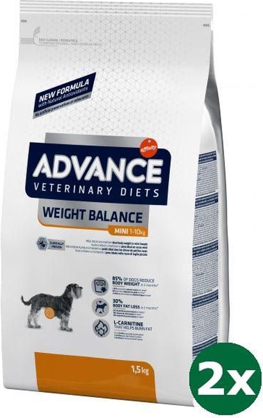 2x1,5 kg Advance veterinary diet dog weight balance mini hondenvoer bol