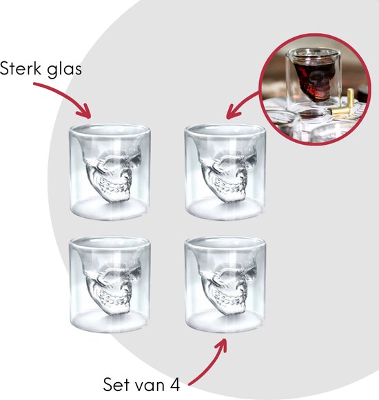 Aretica Shotglaasjes Skull gift set van 4 Borrelglaasjes Shot glaasjes -... | bol.com
