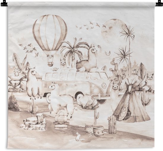 Tenture murale - Tissu mural - Enfants - Alpaga - Animaux - 90x90 cm - Tapisserie