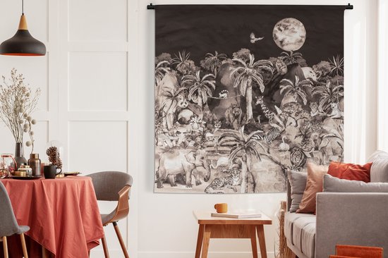 Tenture murale - Tissu mural - Jungle - Enfants - Animaux - 180x180 cm - Tapisserie