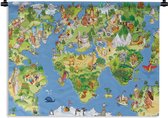 Wandkleed Eigen Wereldkaarten - Kinder wereldkaart dieren en gebouwen Wandkleed katoen 180x135 cm - Wandtapijt met foto