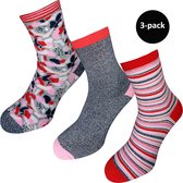 Rameli vrolijke dames sokken - 3-pack - Roze/Rood/Grijs - Maat 36-41