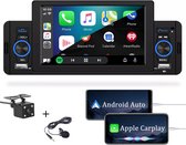 Boscer® 1Din Autoradio | 5' HD Touchscreen | Apple Carplay & Android Auto | Bluetooth, USB & MP5 | Achteruitrijcamera & Externe Microfoon
