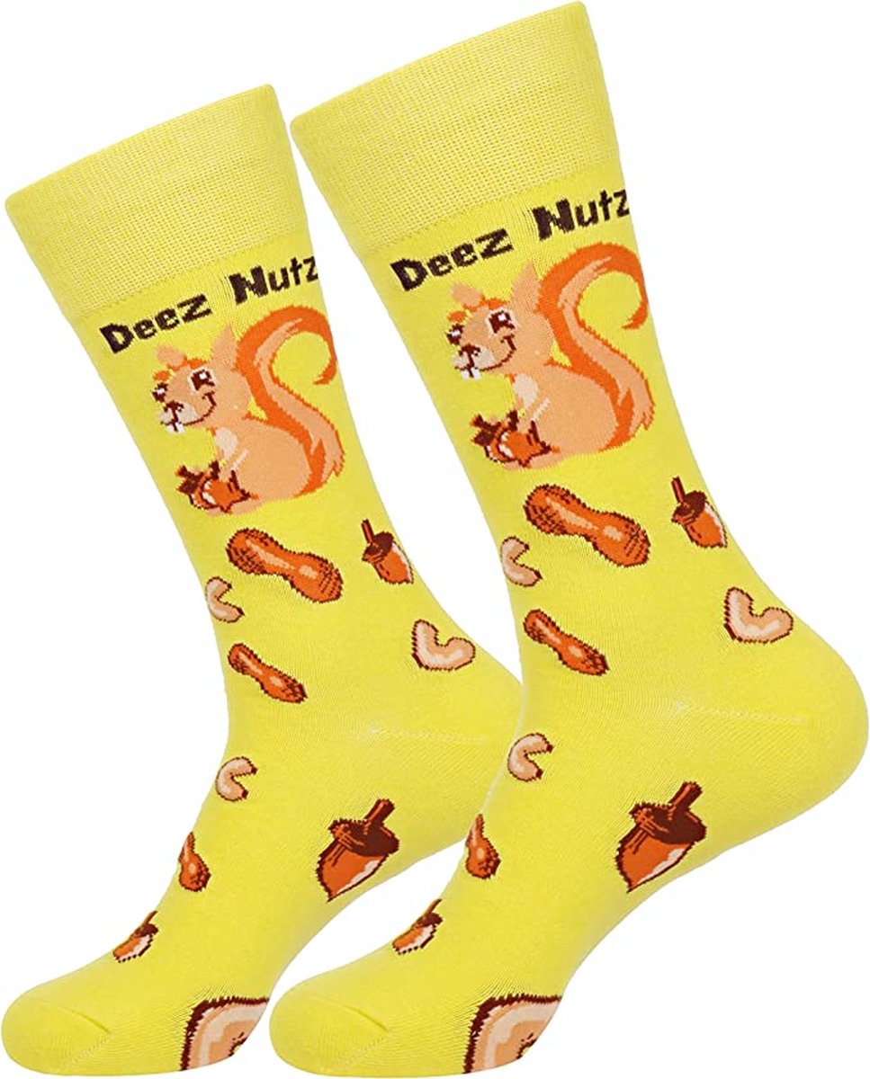 Malinsi® Grappige Sokken - Deez Nutz - Leuke Huissokken Heren & Dames - Gekke Cadeaus - Vrolijke Cadeautjes Volwassenen - Funny Socks - Cadeau voor Mannen - Vaderdag Geschenk met Tekst & Print - Geschenkset Giftset Papa Vader Kados - Verjaardag