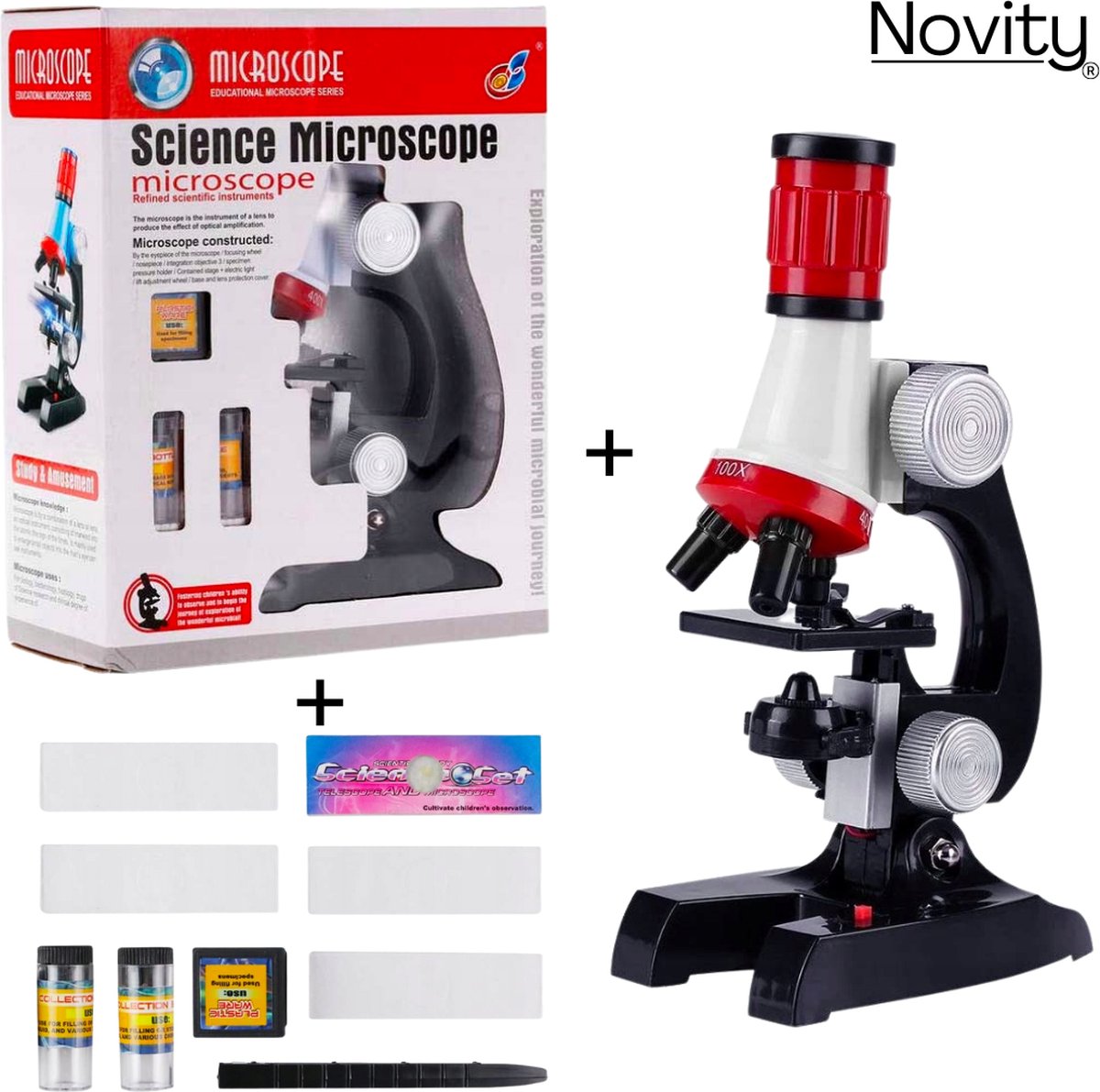 Novity® Microscoop voor Kinderen - Junior Microscoop - Veel Accessoires - Biologisch - Wetenschap - Educatief - Tot X1200 - Kinder Speelgoed - Sinterklaas - Kerst - Zwart
