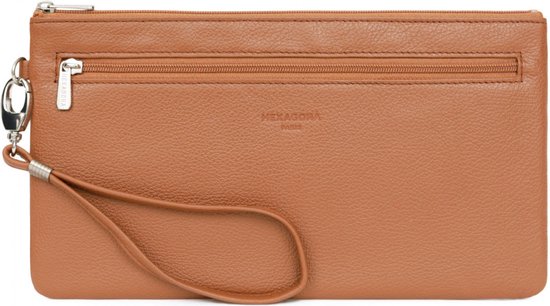 POCHETTE HEXAGONA CUIR DE VACHE COGNAC