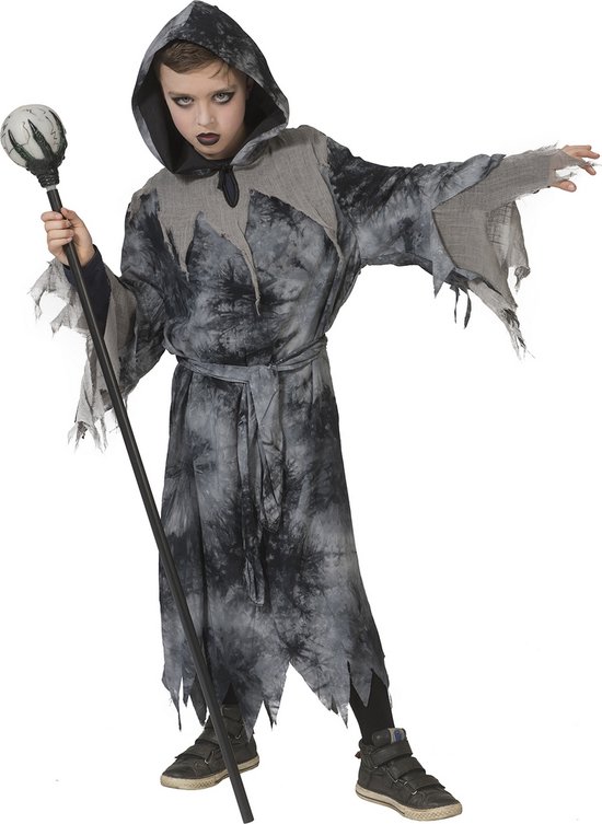 Funny Fashion - Halloween Kostuum - Lord Of The Rings Tovenaar Gandalf Kind Kostuum - Grijs - Maat 140 - Halloween - Verkleedkleding