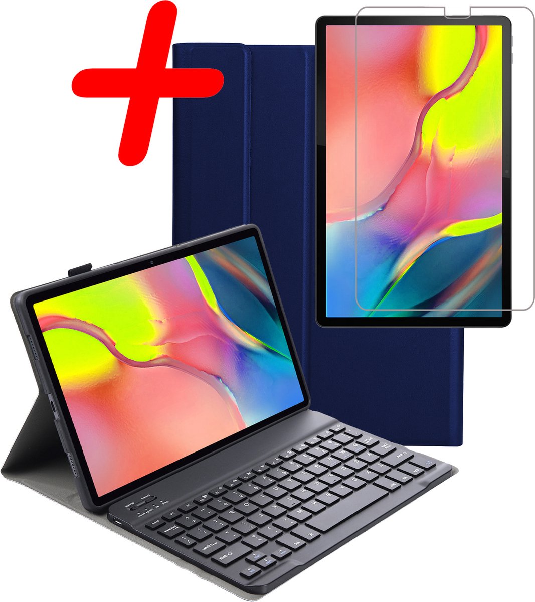 Hoesje Geschikt voor Samsung Galaxy Tab A 10.1 2019 Toetsenbord Hoes Book Case Met Screenprotector - Hoes Geschikt voor Samsung Tab A 10.1 (2019) Toetsenbord Hoesje Keyboard Cover - Donkerblauw