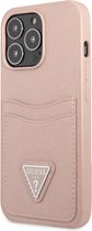 Guess Saffiano Double Card Back Case - Geschikt voor Apple iPhone 13 Pro Max (6.7") - Roze