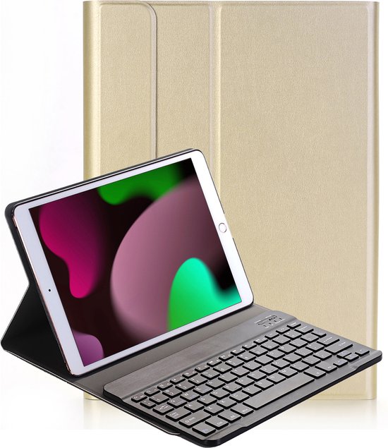 Hoes Geschikt voor iPad 10.2 2020 Hoes Keyboard Cover Toetsenbord Hoesje - Hoesje Geschikt voor iPad 8 Toetsenbord Hoes - Goud