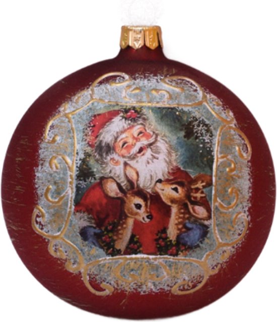 Klassieke Rode Kerstballen met Schattige Kerstman en Rendieren doosje