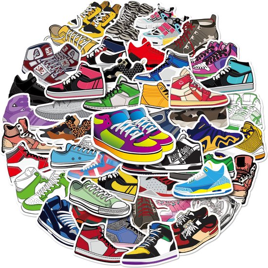 Foto: Sneaker stickers 50 stuks laptop stickers skate stickers watervaste stickers stickers voor kinderen schoenen gympen stickers skateboard sticker basketbal stoere stickers sneakers stickervel jongens meisjes